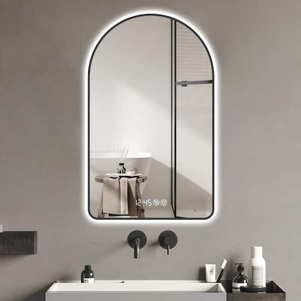 28 in. x 48 in. Arched LED Vanity Light Mirror with Three Color Temperatures, Black