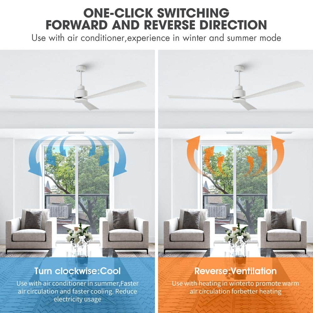 52" Matte White Ceiling Fan with Remote Control and Reversible Blade