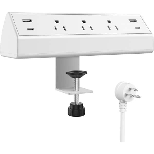 Yichuhaoxi 6 ft. Cord Flat Plug 3-Outlets Desk Clamp Power Strip Surge Protector with 2 USB-A, 2 USB-C 20-Watt Ports in White