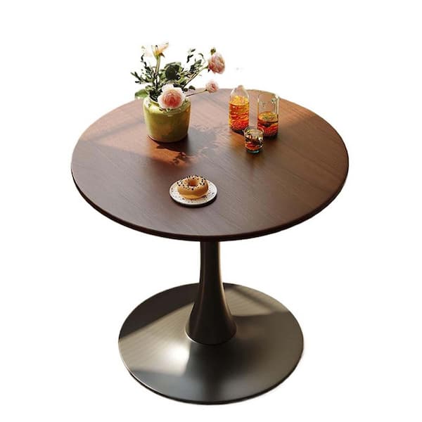 Walnut Round Outdoor Coffee Table with Steel Base and MDF Top