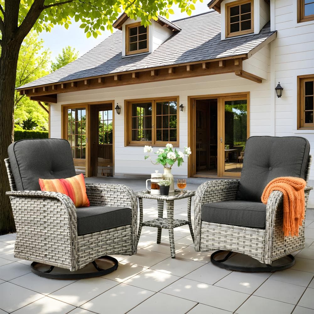 Gerbera 3-Piece Gray Wicker Outdoor Rocking Chairs with Coffee Table and Black Cushions price history on PriceWatchPro