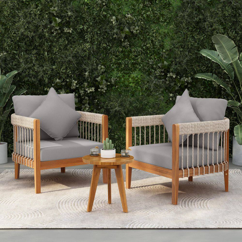 3-Piece Wood Outdoor Lounge Chair with Removable Cushions and Round Table price history on PriceWatchPro