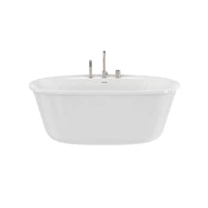 Emica 58 in. x 32 in. Soaking Non-whirlpool Freestanding Bathtub in white with Deckmount Faucet in Brushed Nickel