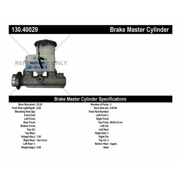 Centric Parts Brake Master Cylinder 1999-2000 Honda Civic 1.6L