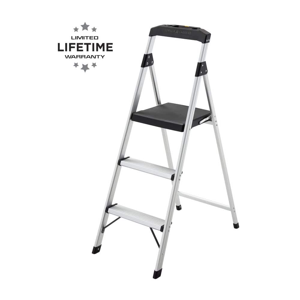 Gorilla Ladders 3-Step Aluminum Step Stool Ladder, 250 lbs. Type I Duty  Rating (9ft. Reach Height) GLA-3-2 - The Home Depot