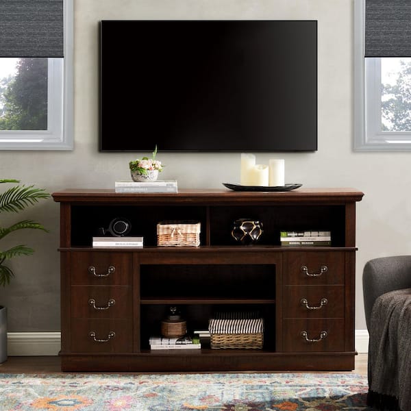 Retro Series Espresso TV Stand Entertainment Center Fits TVs Up to 65 in. with Storage and Cable Management
