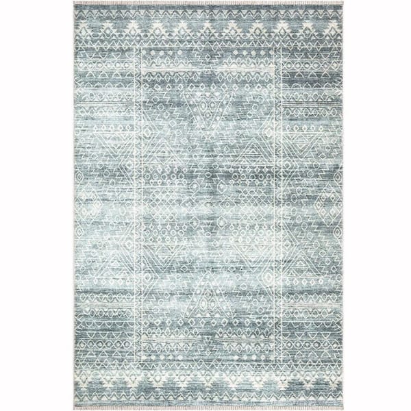 Unbranded Teal Polyester 4 ft. x 6 ft. Geometric Indoor Area Rug