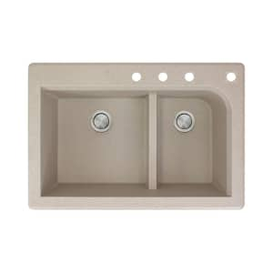 Radius Drop-in Granite 33 in. 4-Hole 1-3/4 J-Shape Double Bowl Kitchen Sink in Cafe Latte