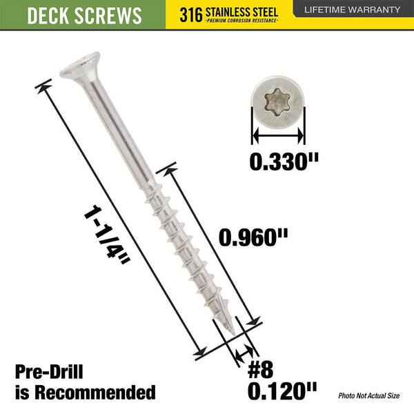 DECKMATE Marine Grade Stainless Steel #8 X 1-1/4 in. Wood Deck Screw 1lb (Approximately 160 Pieces)