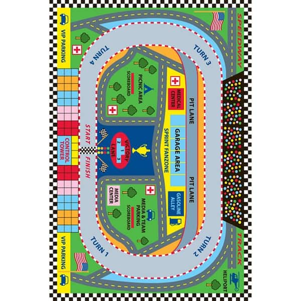 LA Rug Fun Time Speedway Multi Colored 3 ft. x 5 ft. Area Rug