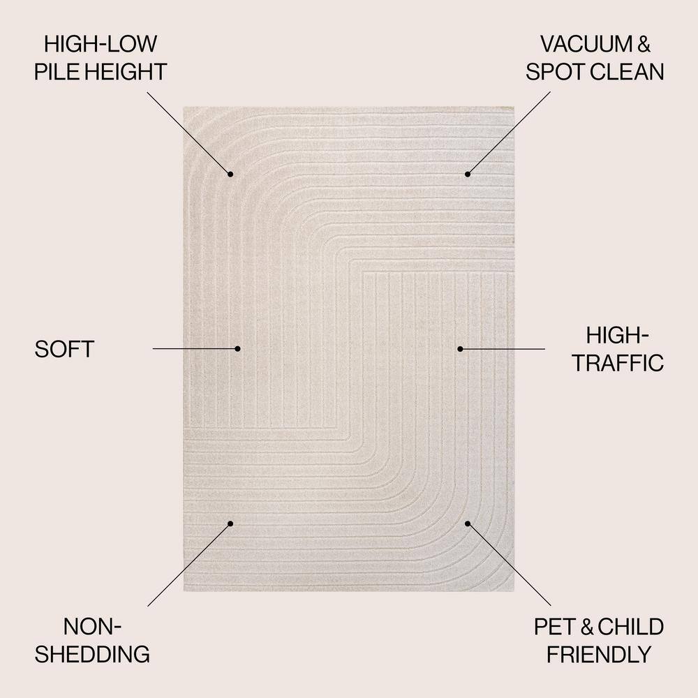 Odense Ivory Cream High-Low Geometric Indoor Outdoor Rug