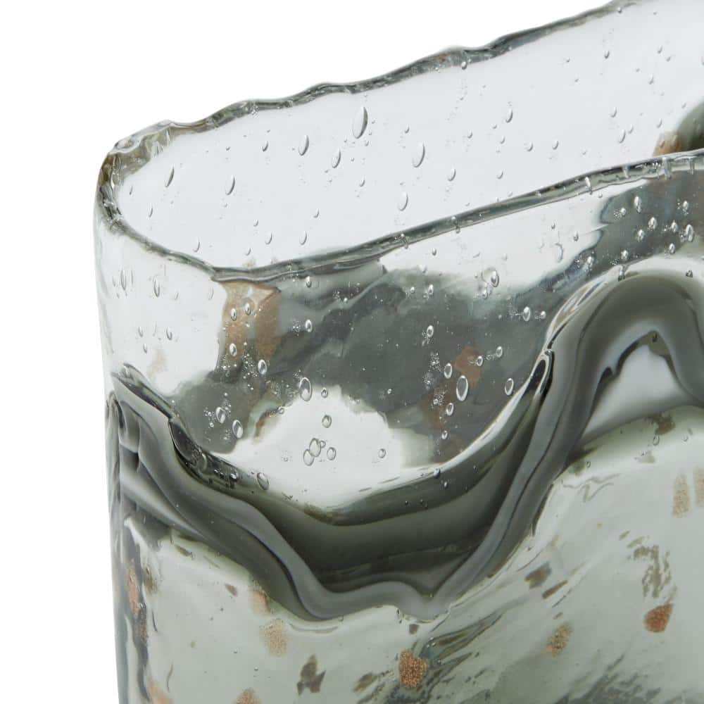 Elegant Gray Glass Vase Duo with Speckled Wave Design