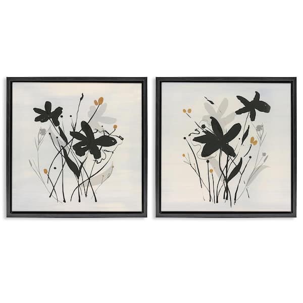 Stupell Industries Contemporary Floral Sprigs by Susan Jill 2-Pieces Black Floater Frame Nature Graphic Art Print 18 in. x 18 in.