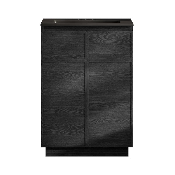 St. Tropez 24 in. Freestanding Bath Vanity in Black Oak with Black Ceramic 3-Hole Centerset Sink Top