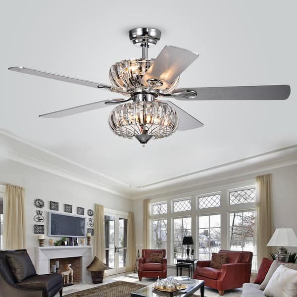 Warehouse of Tiffany Kyana 52 in. Crystal Chrome Ceiling Fan with