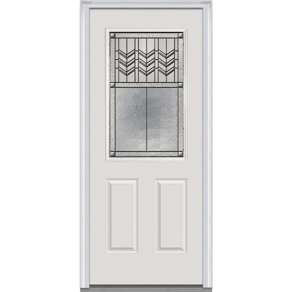 MMI Door 32 in. x 80 in. Prairie Bevel Left-Hand Inswing 1/2-Lite Decorative 2-Panel Primed Fiberglass Smooth Prehung Front Door