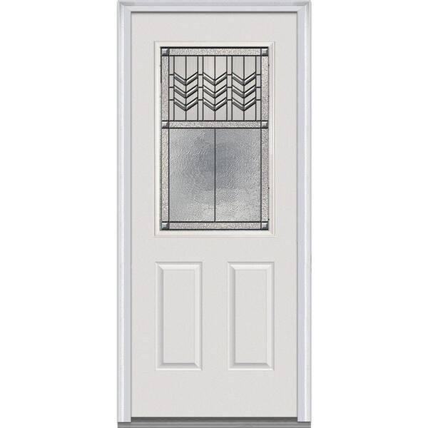 MMI Door 36 in. x 80 in. Prairie Bevel Right-Hand 1/2 Lite 2-Panel Classic Primed Steel Prehung Front Door