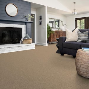 Watercolors II - Buttercup - Brown 38.4 oz. Polyester Texture Installed Carpet