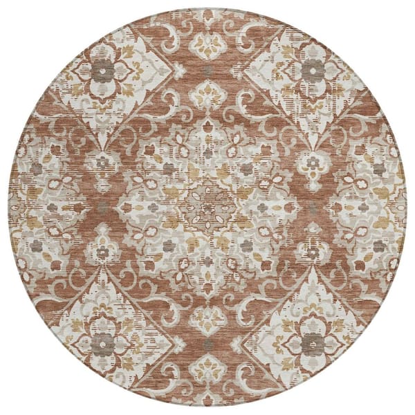 Chantille Machine Washable Indoor/Outdoor Abstract ACN3164 Rust 8 ft. x 8 ft. Round Rug