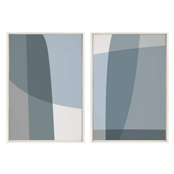Kate and Laurel Sylvie Zen Abstract Blue and Gray Stones by the Creative Bunch Studio 2 Piece Framed Art Print 23 in. x 33 in.