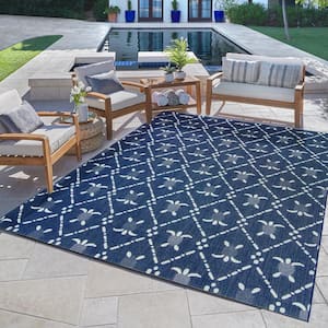 Paseo Royal Honu Navy/White 5 ft. x 7 ft. Turtle Indoor/Outdoor Area Rug