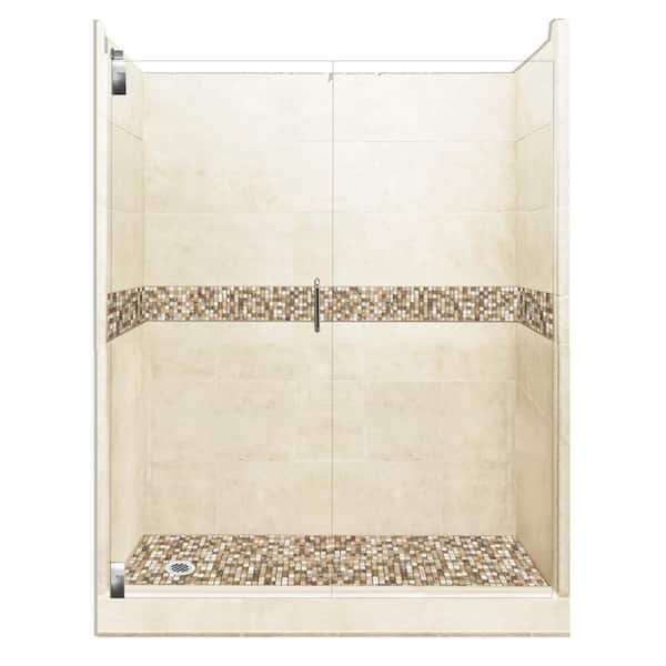 American Bath Factory Roma Grand Hinged 32 in. x 60 in. x 80 in. Left Drain Alcove Shower Kit in Desert Sand and Chrome Hardware