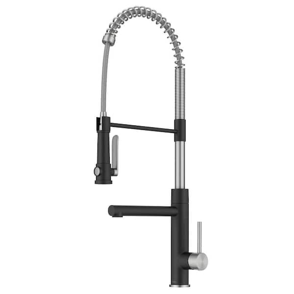 Artec Pro Spot Free Stainless Steel/Matte Black 26.88 in. H Pull Down Sprayer Kitchen Faucet with 360° Spout Swivel