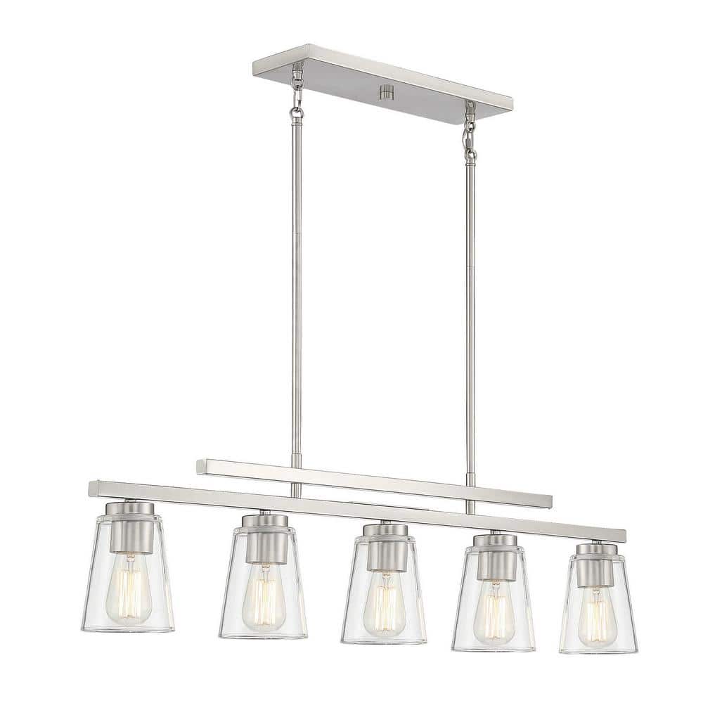 Calhoun Symmetrical Satin Nickel 5-Light Linear Chandelier