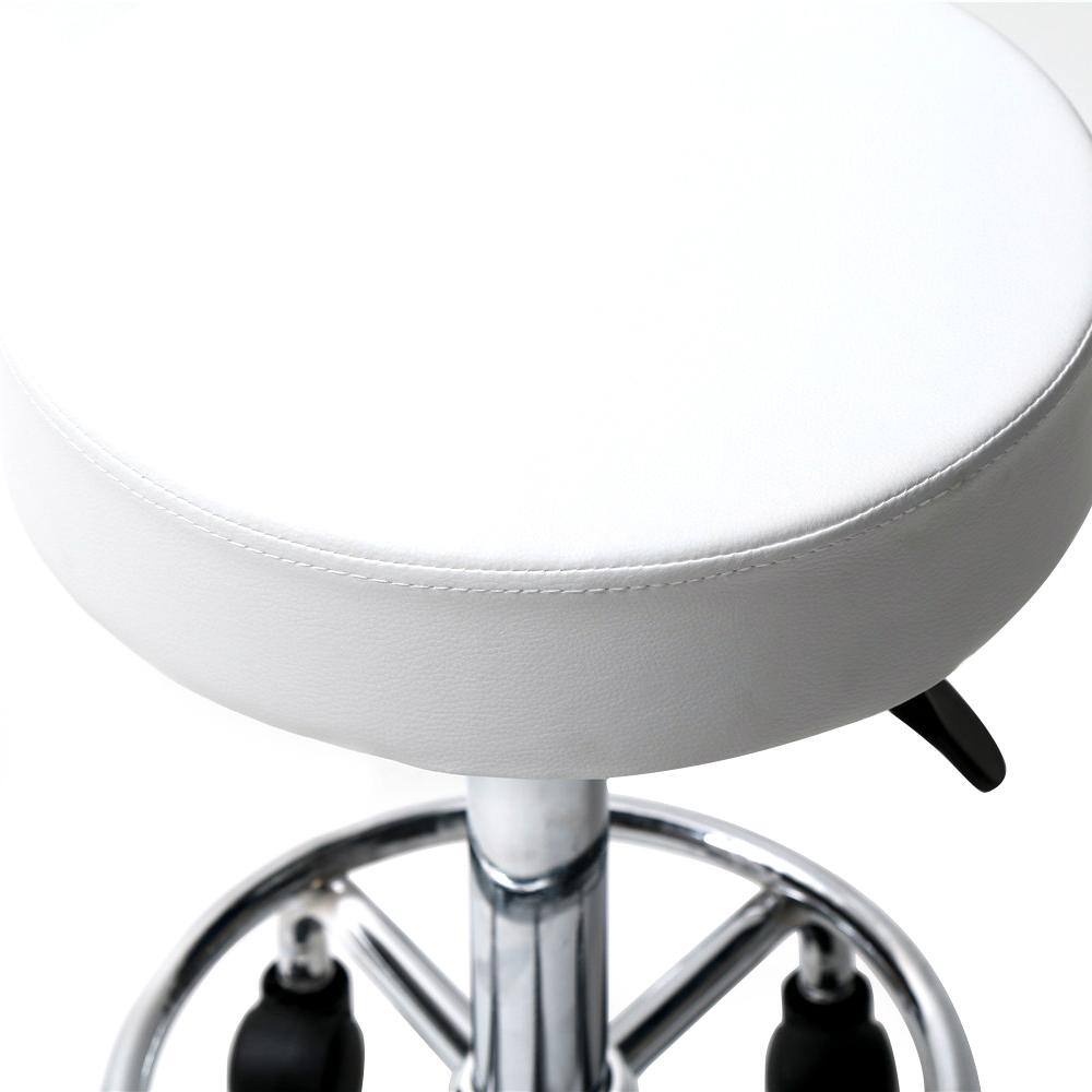 White Adjustable Swivel Round Bar Stool with Chrome Base