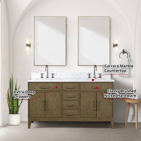 Dropship Bathroom Vanity Cabinet Set 60 Inches Double Sink, Bathroom Storage  Carrara White Marble Countertop With Back Splash to Sell Online at a Lower  Price