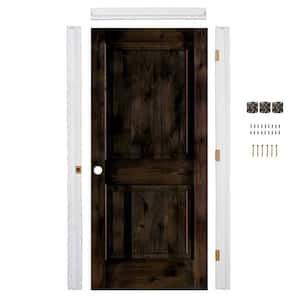 Ready-to-Assemble 36 in. x 80 in. Knotty Alder 2-Panel Sq. Top Right-Hand Black Stain Wood Single Prehung Interior Door