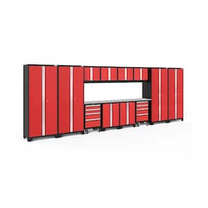 Bold Series 14-Piece 24-Gauge Stainless Steel Garage Storage System in Deep Red (216 in. W x 77 in. H x 18 in. D)
