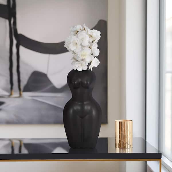Liv & Skye 12 in. Black Stoneware Torso Modern Woman Body Form Decorative Vase