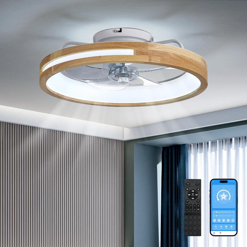 19.7 in. Wood Low Profile Flush Mount Ceiling Fan with Light Reversible 3000-6000K LED price history on PriceWatchPro