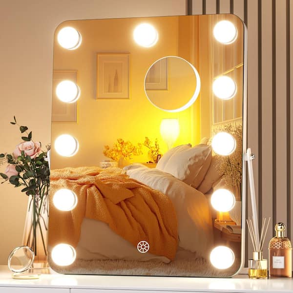 Vosuja 11 in. W x 14 in. H White Rectangle Framed Vanity Mirror with 3 Modes Lights Hollywood LED Makeup Mirror 360°Rotation