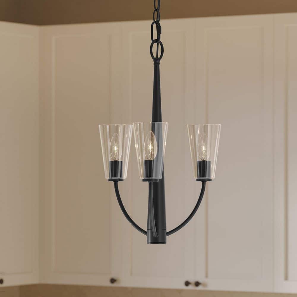 Jheni 60-Watt 3-Light Matte Black Transitional Chandelier with Clear Glass Shades price history on PriceWatchPro