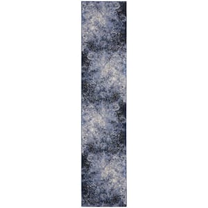Passion Light Blue Black 2 ft. x 10 ft. Abstract Contemporary Kitchen Runner Area Rug