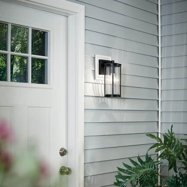 Barras 11.5 in. 1-Light Black Outdoor Hardwired Wall Lantern Sconce with No Bulbs Included (1-Pack)