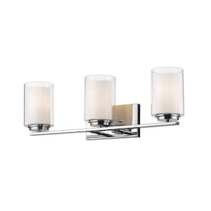 Willow 24 in. 3-Light Chrome Vanity Light with Glass Shade