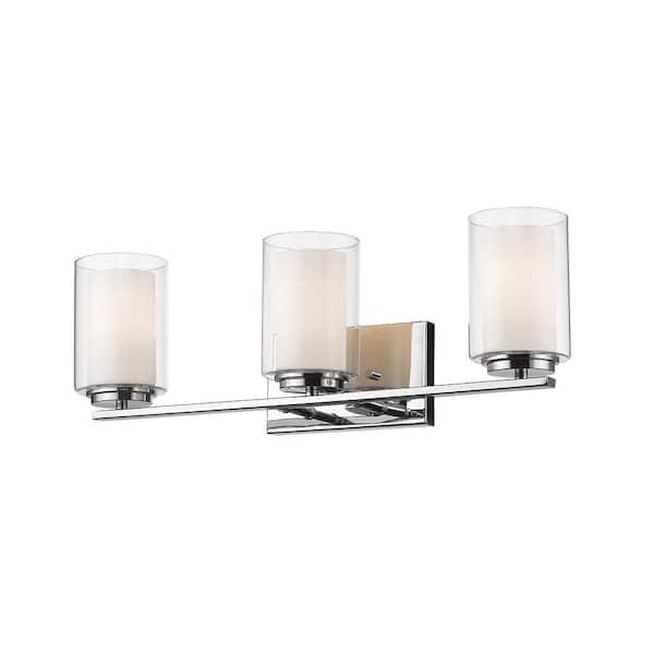 Unbranded Willow 24 in. 3-Light Chrome Vanity Light with Glass Shade