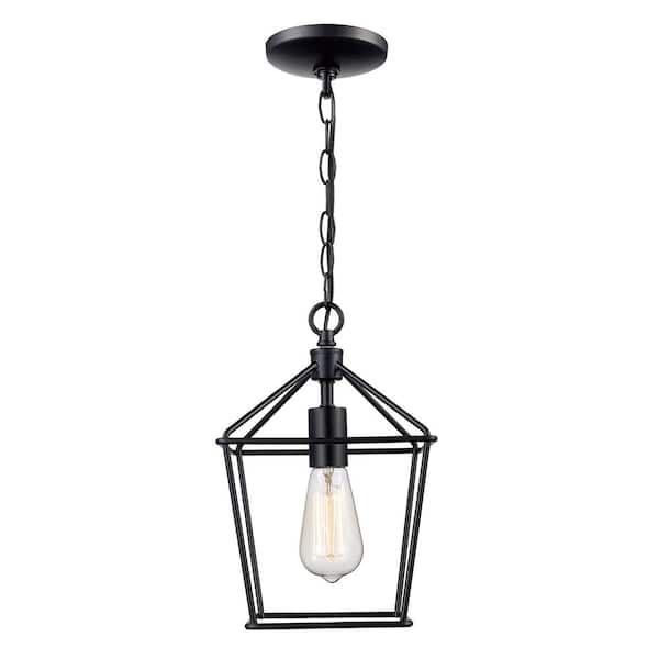 8 in. 1-Light Black Farmhouse Mini Pendant Light Fixture with Caged Metal Shade