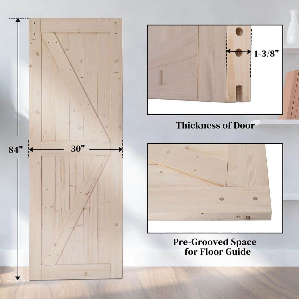 30'' x 84'' Unfinished Natural Spruce Wood Barn Door Slab