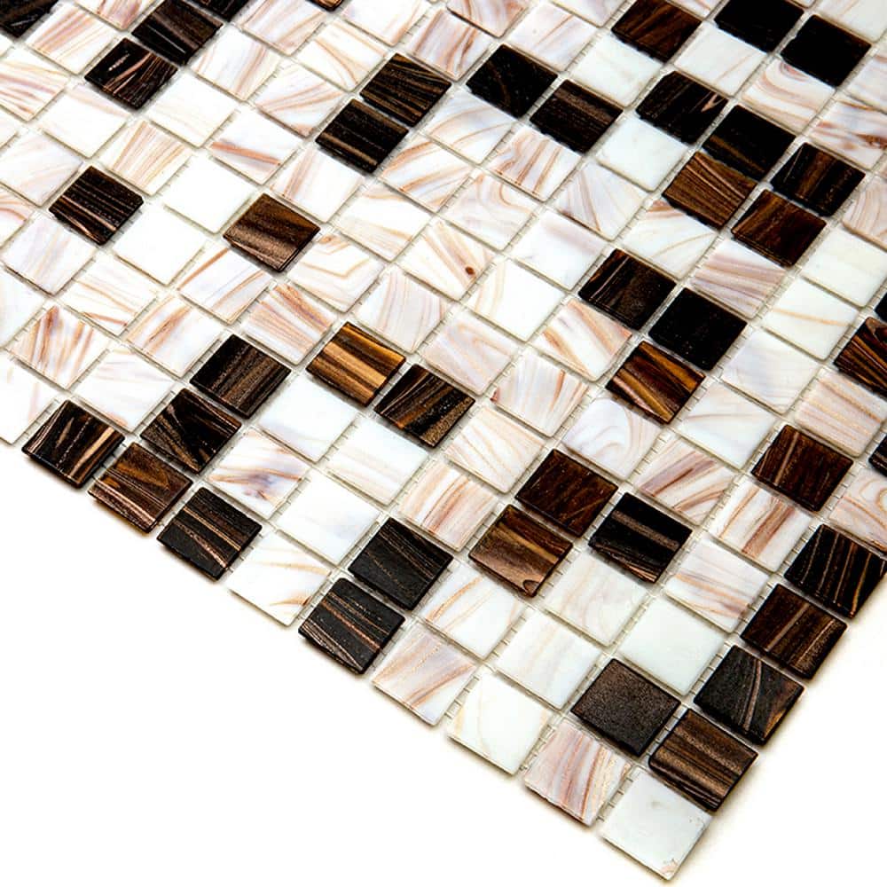Mingles 12" x 12" Beige and Brown Iridescent Glass Mosaic Tile