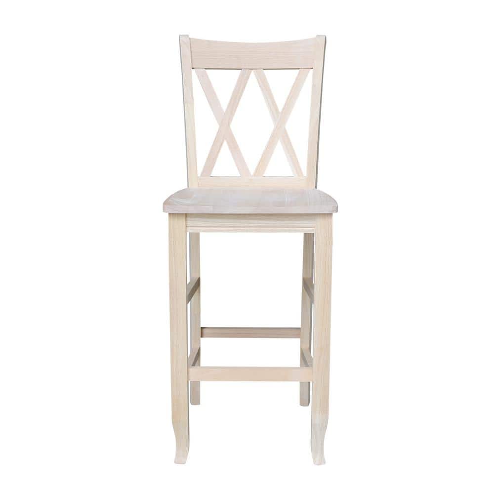 Traditional Elegant Unfinished Parawood 29" Double X-Back Barstool