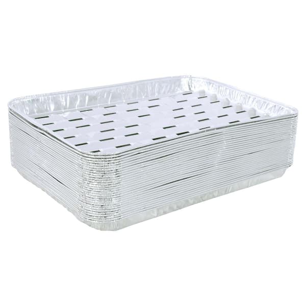 Disposable Aluminum Foil Broiler Pans, 30 Pack, Rectangular Ribbed Trays for Oven & BBQ Grill