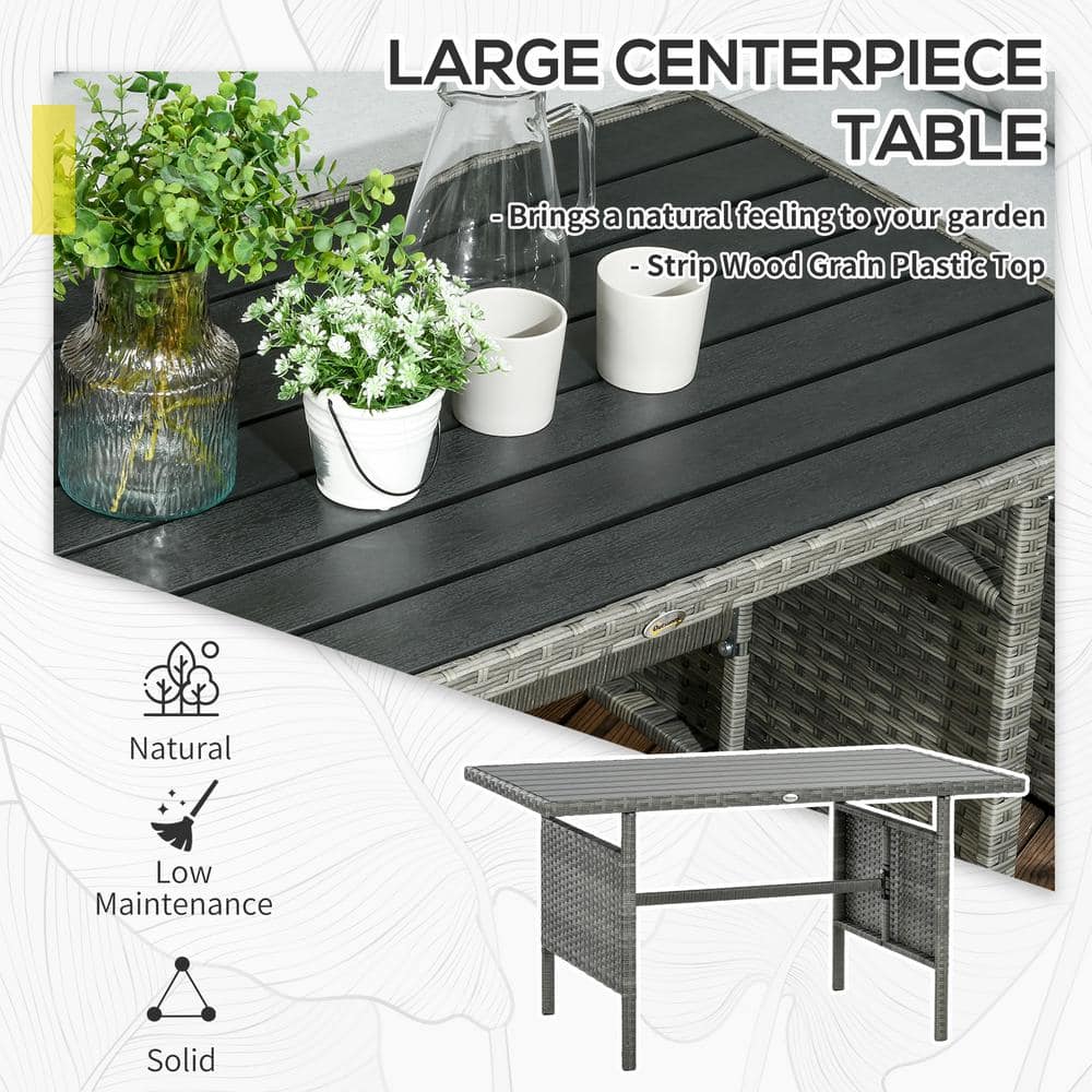 Outsunny 7-Piece Gray Wicker Patio Set with Blue Cushions