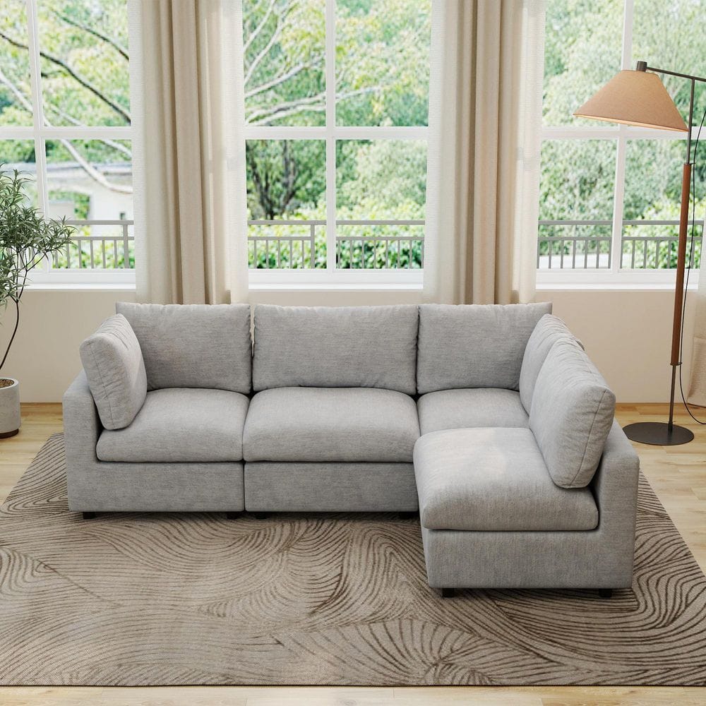 Magic Home 134 in. Square Arm Chenille Fabric 4-Piece Modular Free