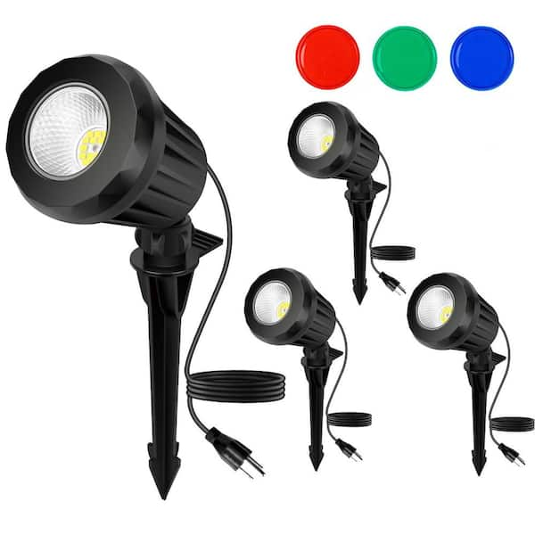 IP67 1000 Lumens Black Plug-In Integrated LED Outdoor Spotlight with Adjustable Lamp Head 4-Pack