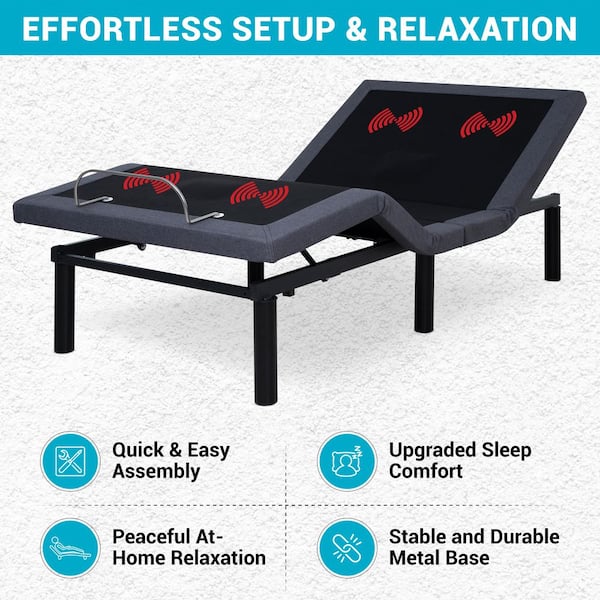 HOMESTOCK Gray Metal Frame Twin XL Platform Bed with Adjustable Base, 3-Mode Head and Foot Massage, and Wireless Remote 60230HDC