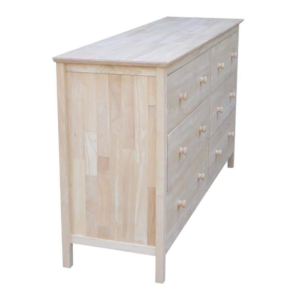 Coastal Unfinished Solid Wood 6-Drawer Dresser in Brown